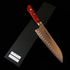 SEKI SOUMA Seki Souma, santoku acier au molybdène, alvéolé, manche en contreplaqué rouge (180 mm)