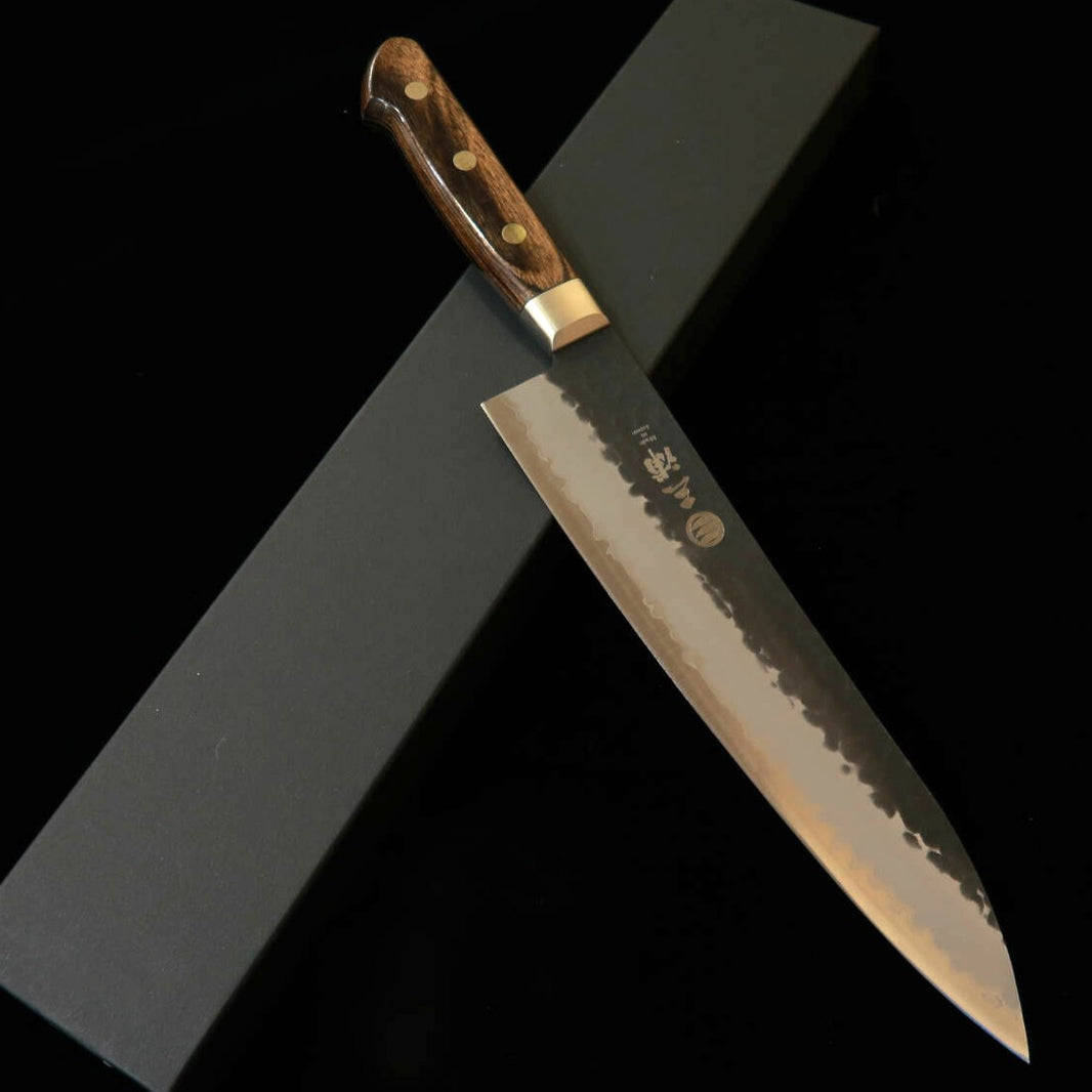 MIURA couteau de chef (Gyuto) acier Blue Super martelé noir manche brun foncé avec garde (210 mm)
