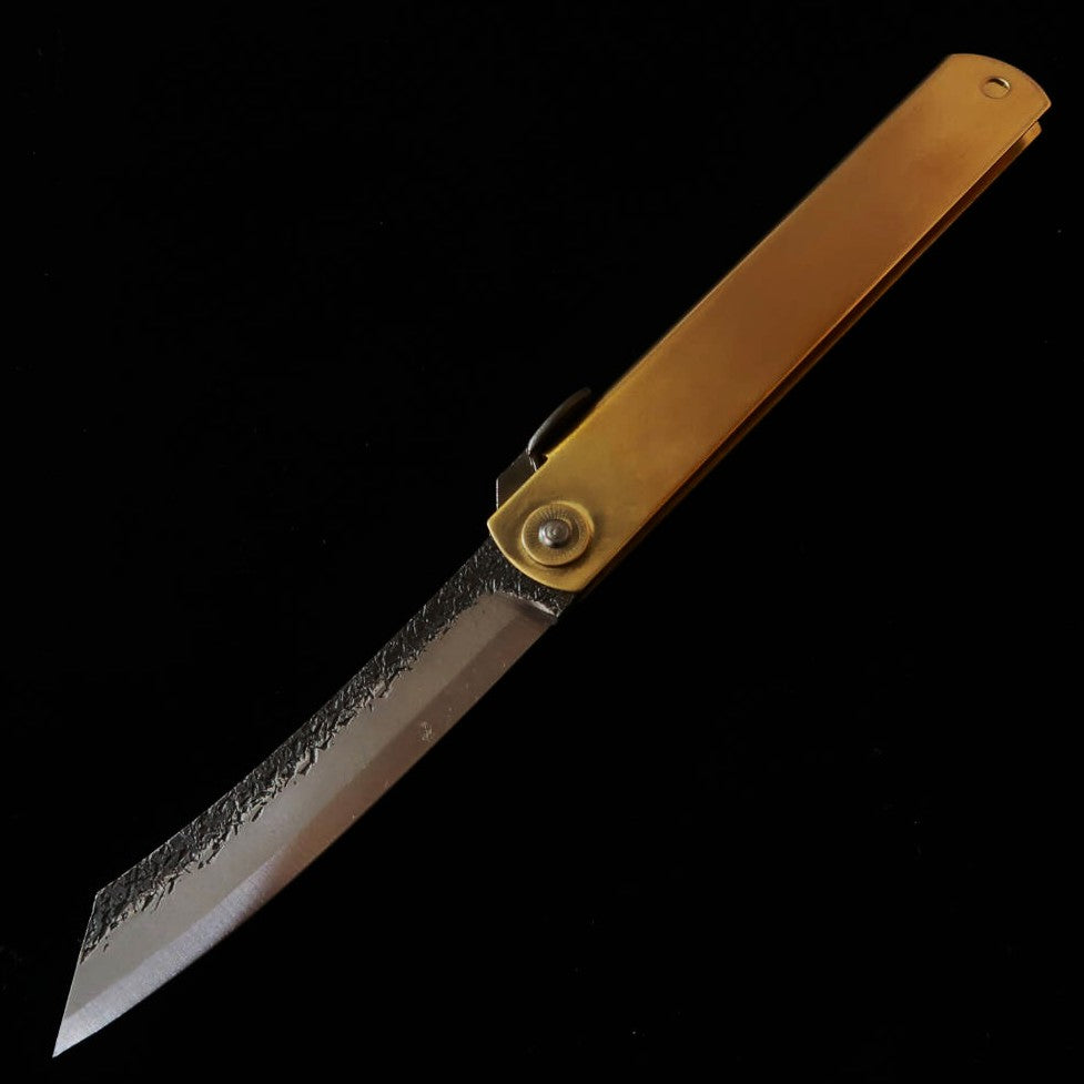 肥後守HIGONOKAMI 青紙割込 鎚目 真中 黒背 特大（120mm）