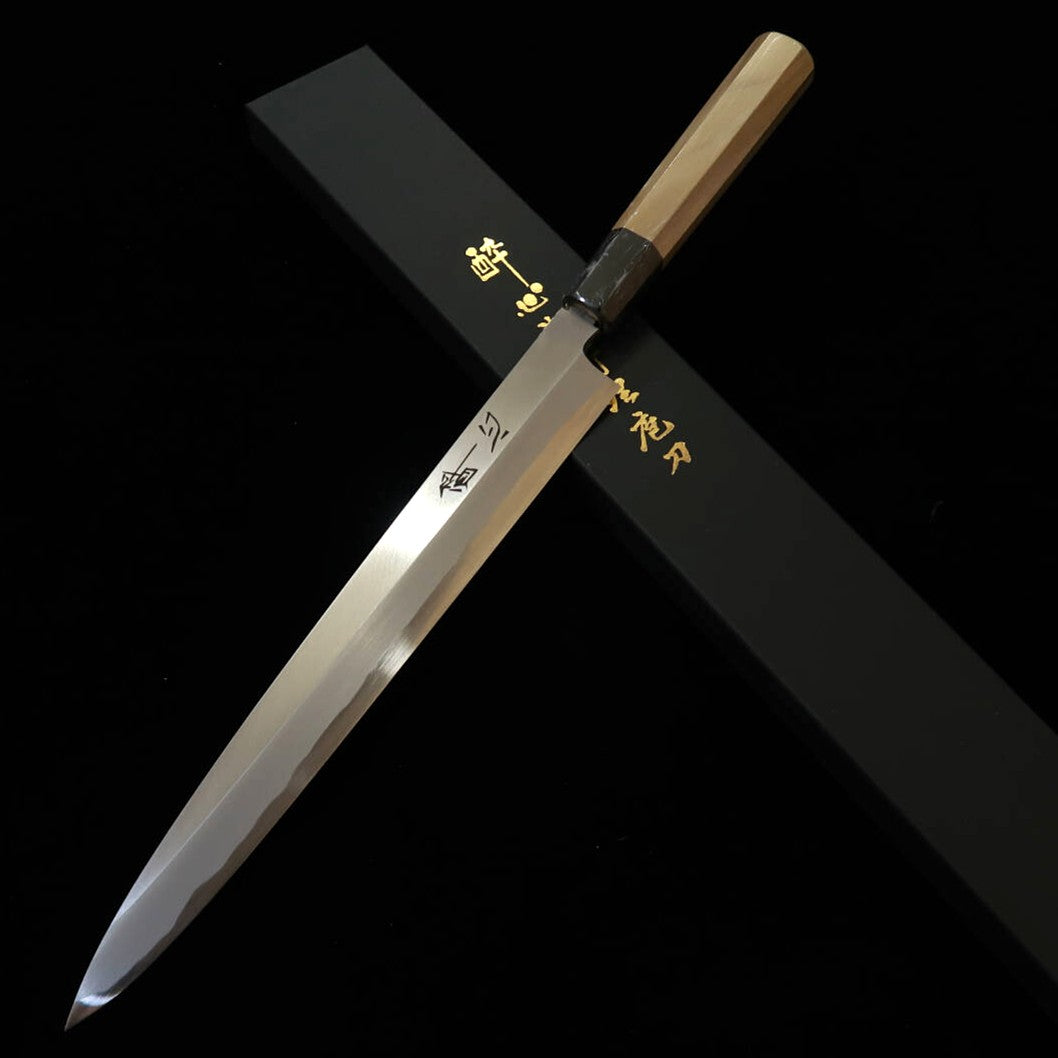 SUISIN Suisin, yanagiba acier Yasugi, manche en magnolia forme châtaigne (240–300 mm)