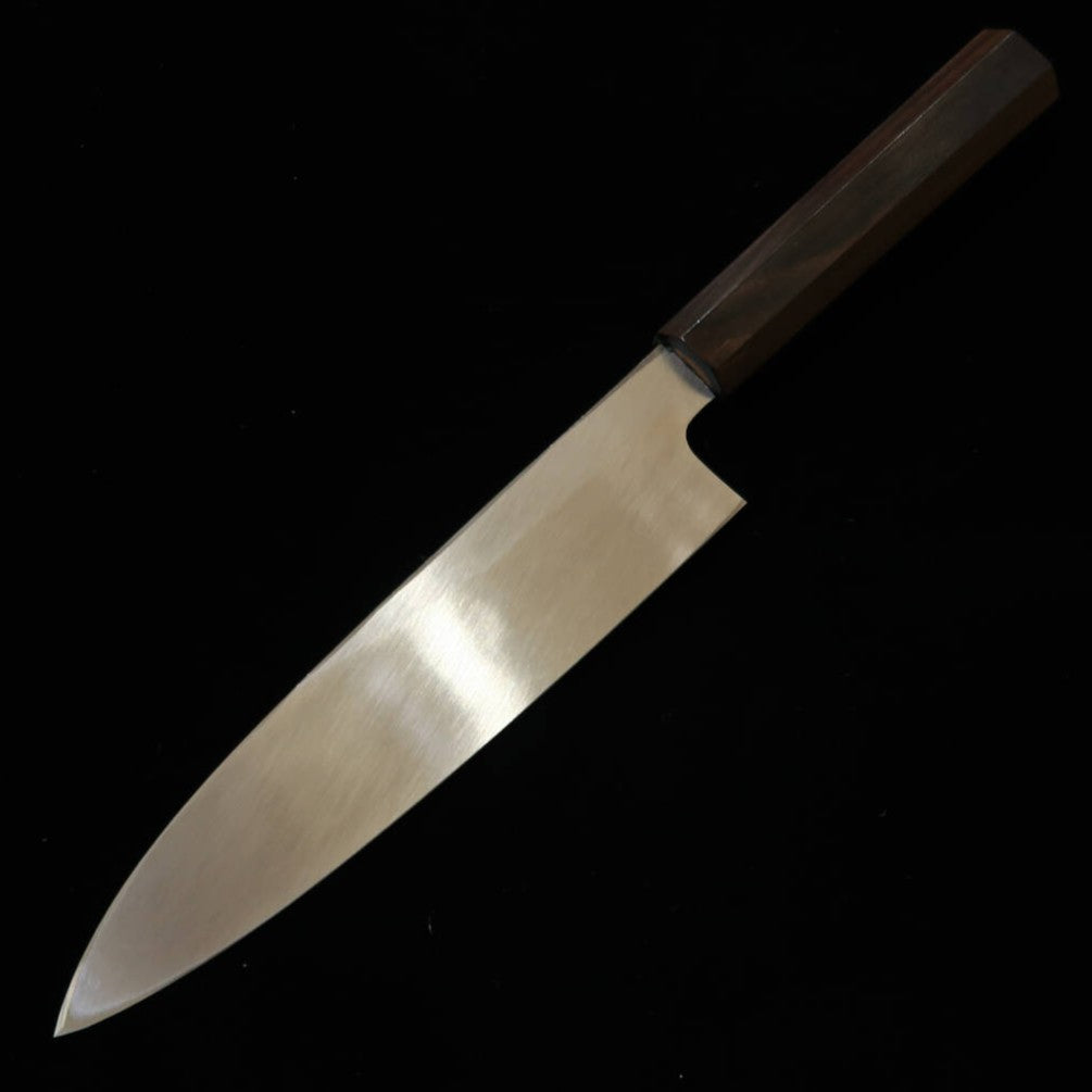 Shirasagi Faca Gyuto de um só fio Aogami #2 acabamento preto martelado cabo integral de ébano (210 mm)
