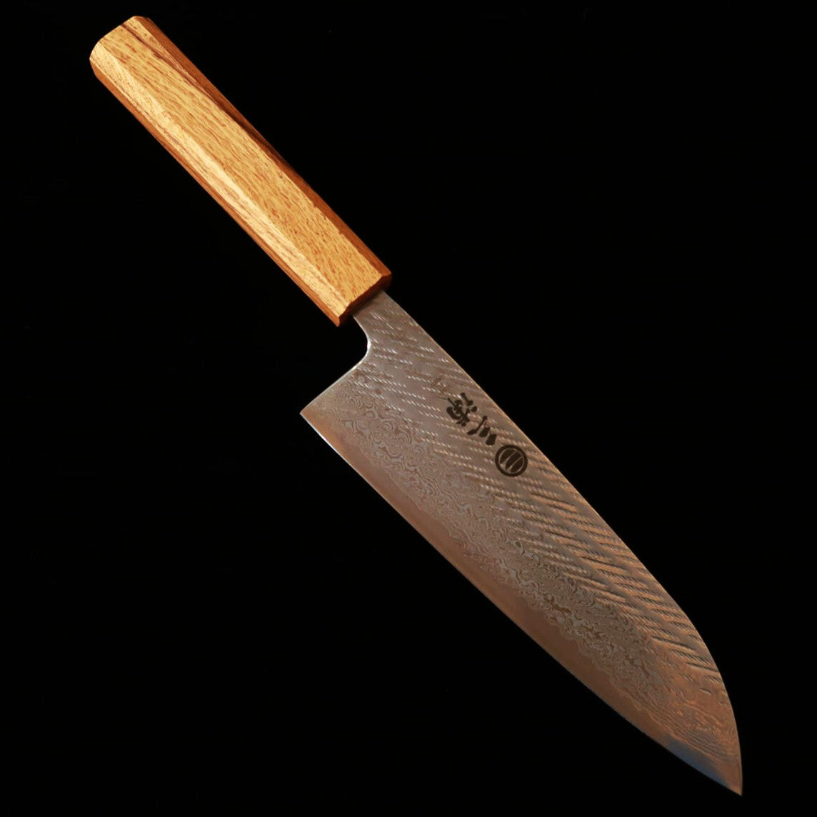Couteau Santoku (multi-usages) Miura, acier AUS10A, Damas finition "corde" (Nawame) "Transparent", manche octogonal en chêne (Kashi), (165mm)