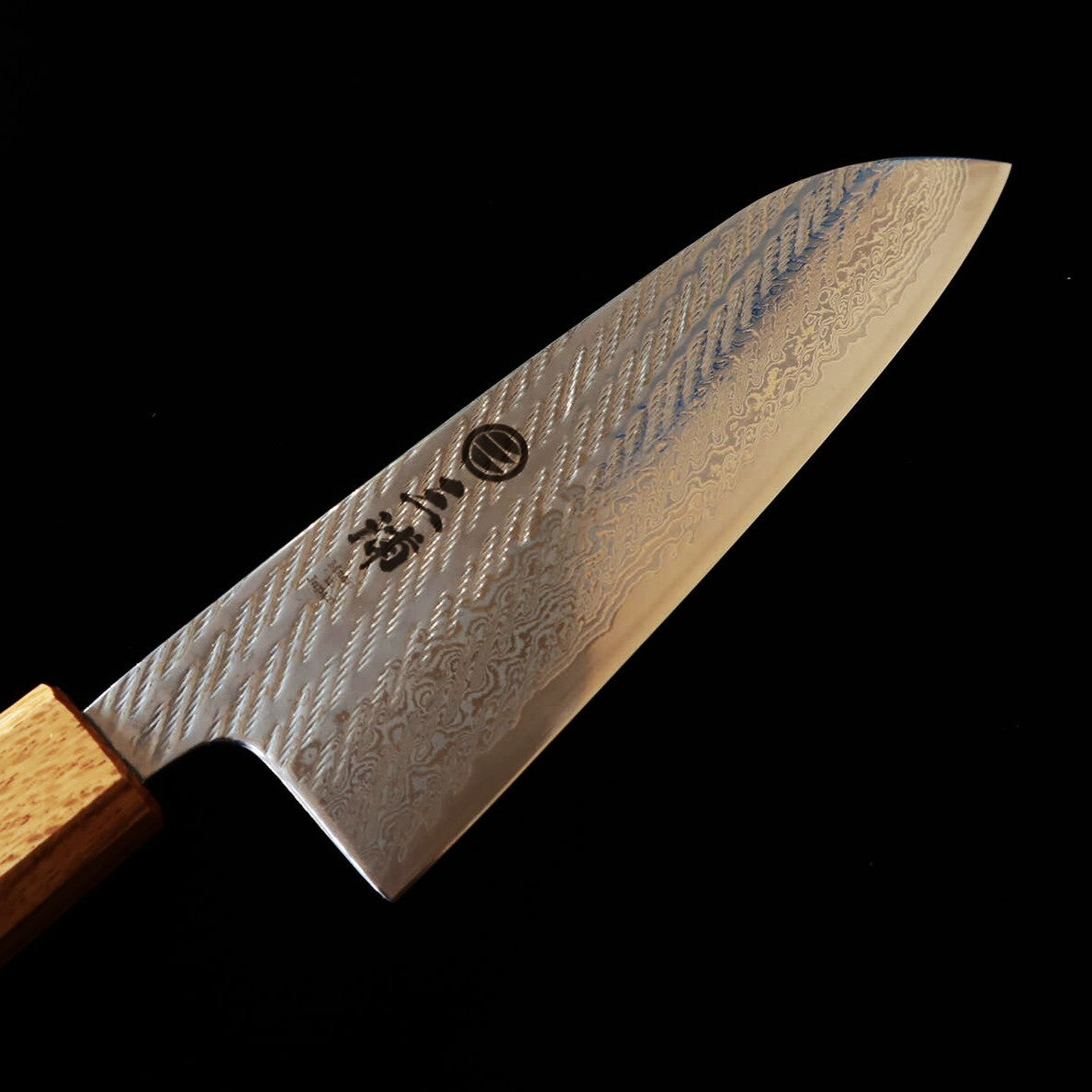 Couteau Santoku (multi-usages) Miura, acier AUS10A, Damas finition "corde" (Nawame) "Transparent", manche octogonal en chêne (Kashi), (165mm)