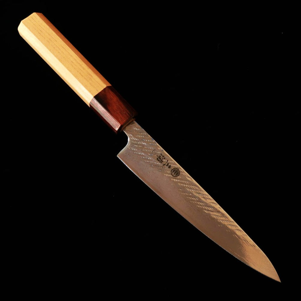 Couteau utilitaire (Petty) Miura, acier Gin-Gami #3, Damas finition "corde" (Nawame), manche octogonal en bois de Keyaki (Zelkova), (135mm)