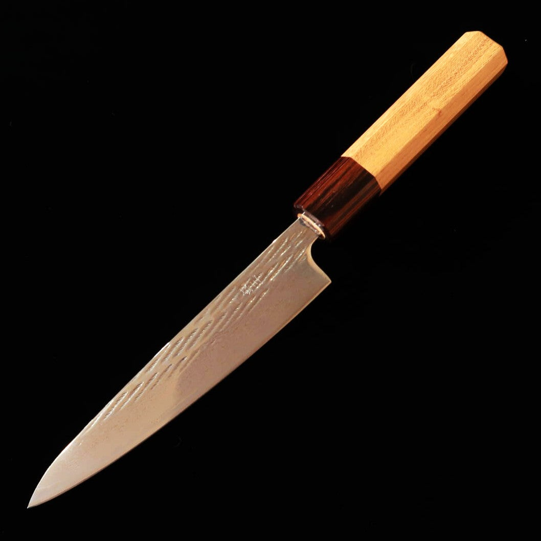 Petty MIURA Ginsan, acabado nawame, damasco, mango octagonal de madra de keyaki (135mm)