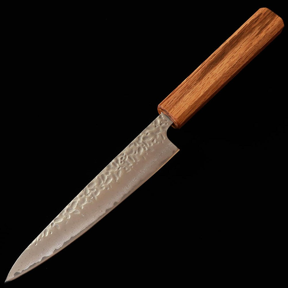Miura Petty Knife AUS10 (10A) Hammered Damascus Clear Oak Octagonal Handle (135mm)
