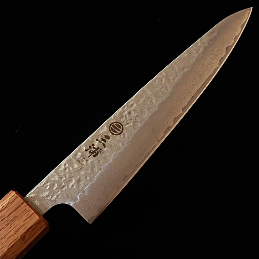 Miura Petty Knife AUS10 (10A) Hammered Damascus Clear Oak Octagonal Handle (135mm)