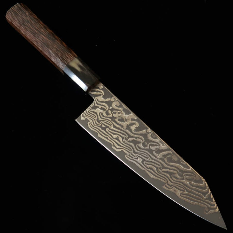 HATSUKOKORO Hatsukokoro “Fūsen” santoku kiritsuke, aço Gin-3, Damasco oxidado em preto, cabo octogonal em wengué (170 mm)