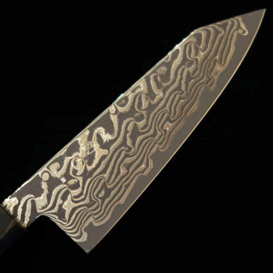 初心HATSUKOKORO 風船 切付三徳 銀紙三号 黒染めダマスカス ウェンジ八角柄（170mm）