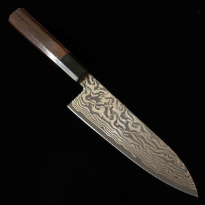 HATSUKOKORO Hatsukokoro Fūsen santoku Gin-3 acabado negro Damasco, mango octogonal de wengué (170 mm)