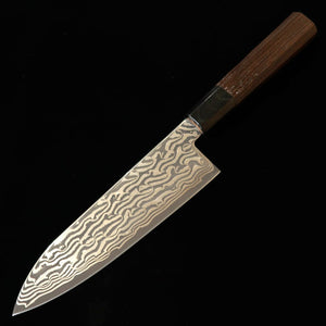 HATSUKOKORO Hatsukokoro Fūsen santoku Gin-3 acabado negro Damasco, mango octogonal de wengué (170 mm)