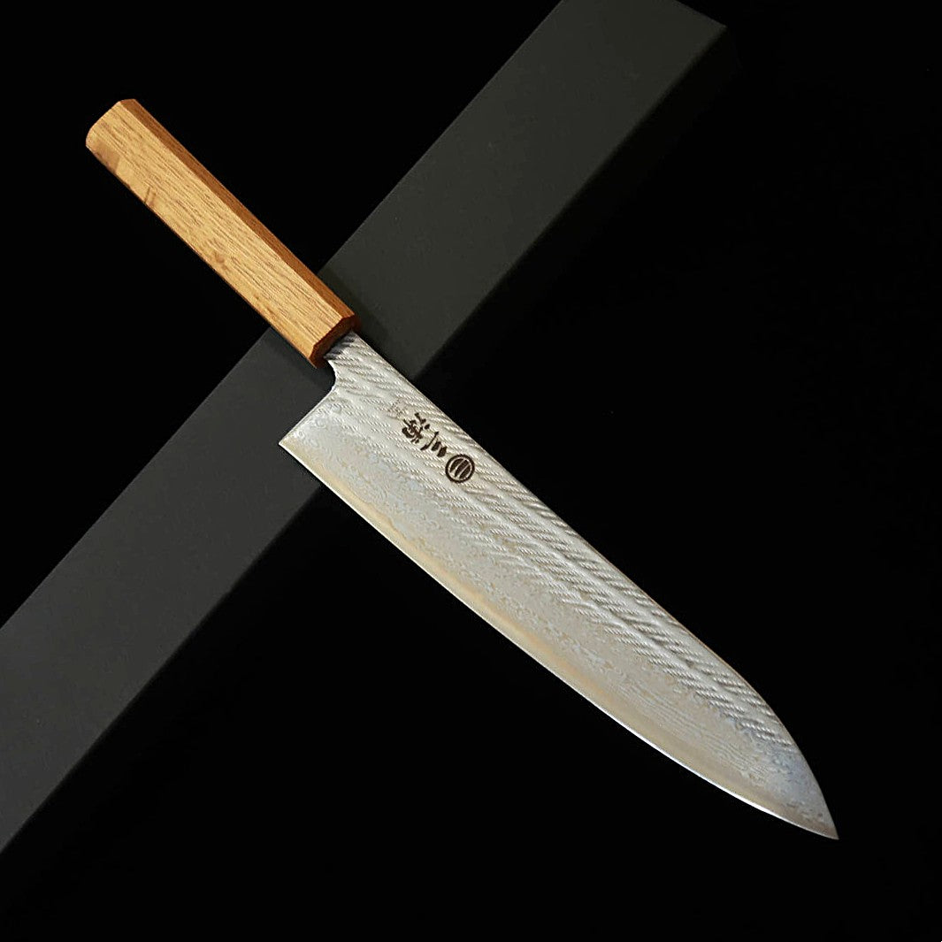 MIURA Gyuto AUS10, Rope finished Damascus with Transparent Oak Octagonal Handle (240mm)