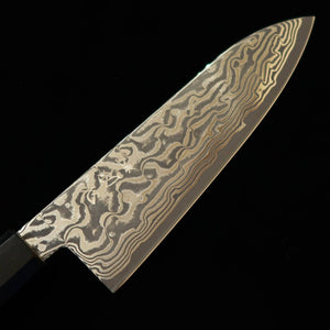 HATSUKOKORO Hatsukokoro Fūsen santoku Gin-3 acabado negro Damasco, mango octogonal de wengué (170 mm)