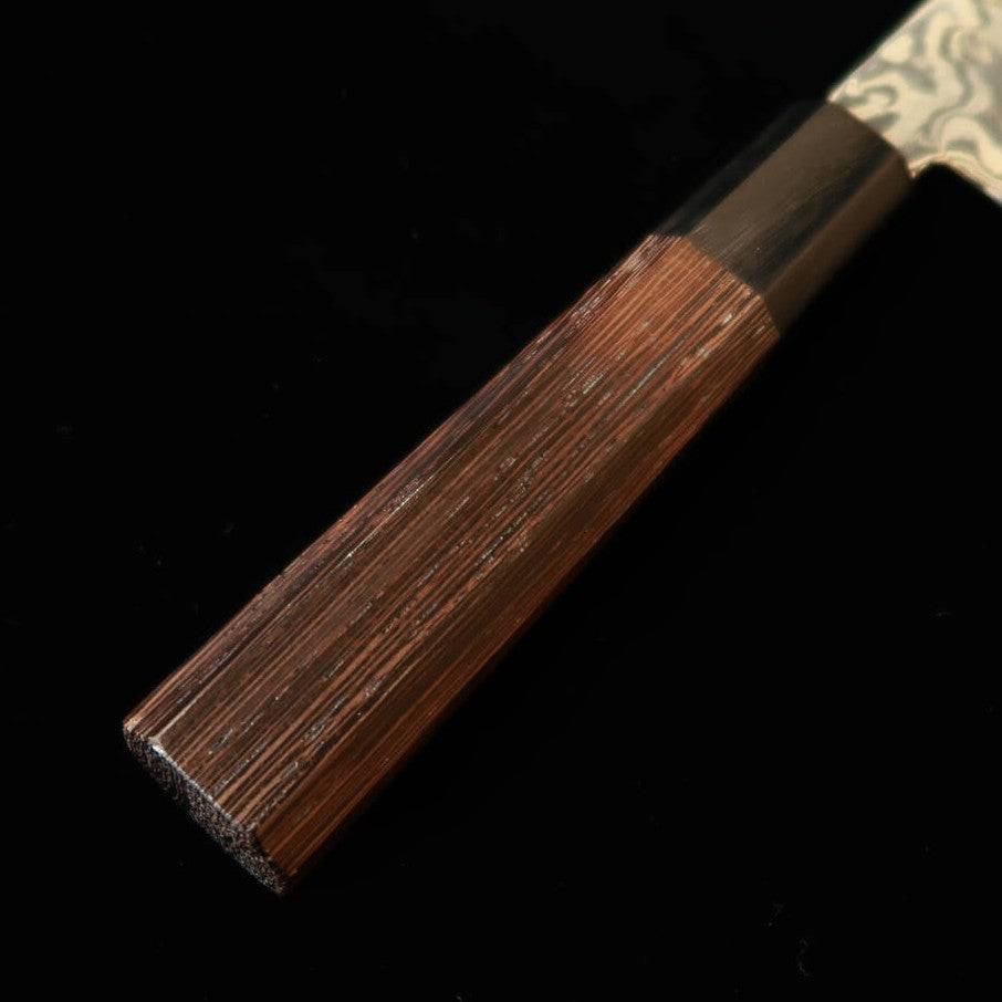HATSUKOKORO Hatsukokoro Fūsen santoku Gin-3 acabado negro Damasco, mango octogonal de wengué (170 mm)