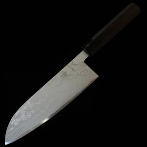 Miura MIURA Santoku aço branco (Shirogami), damasco, cabo octogonal em ébano (165 mm)