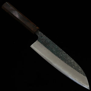 TOSAMUNEISHI Santoku Aogami nº 2 martillado acabado negro mango octogonal de ébano (165 mm)