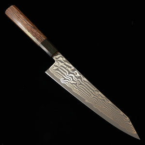 HATSUKOKORO – Fūsen kiritsuke, Gin-3, damas noirci, manche octogonal en wengé (210 mm)