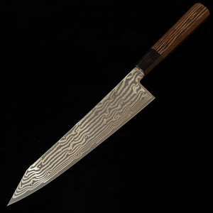 HATSUKOKORO – Fūsen kiritsuke, Gin-3, damas noirci, manche octogonal en wengé (210 mm)