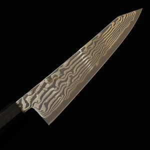 HATSUKOKORO – Fūsen kiritsuke, Gin-3, damas noirci, manche octogonal en wengé (210 mm)