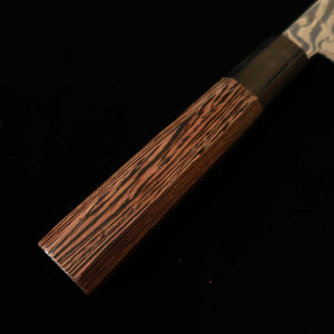 HATSUKOKORO – Fūsen kiritsuke, Gin-3, damas noirci, manche octogonal en wengé (210 mm)