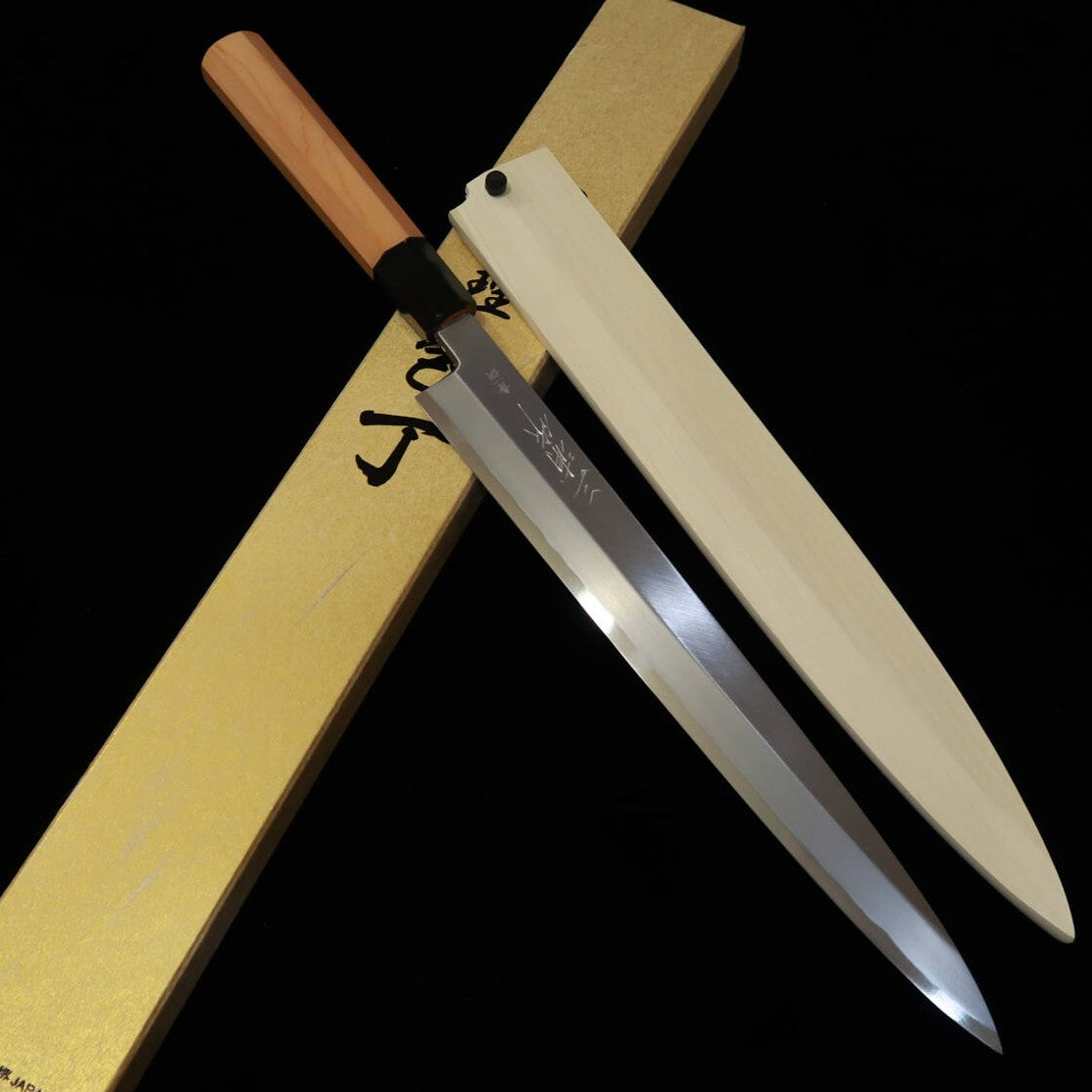 三浦 MIURA 柳刃 青紙一号 青波 鞘付き 一位水牛柄 （300mm）