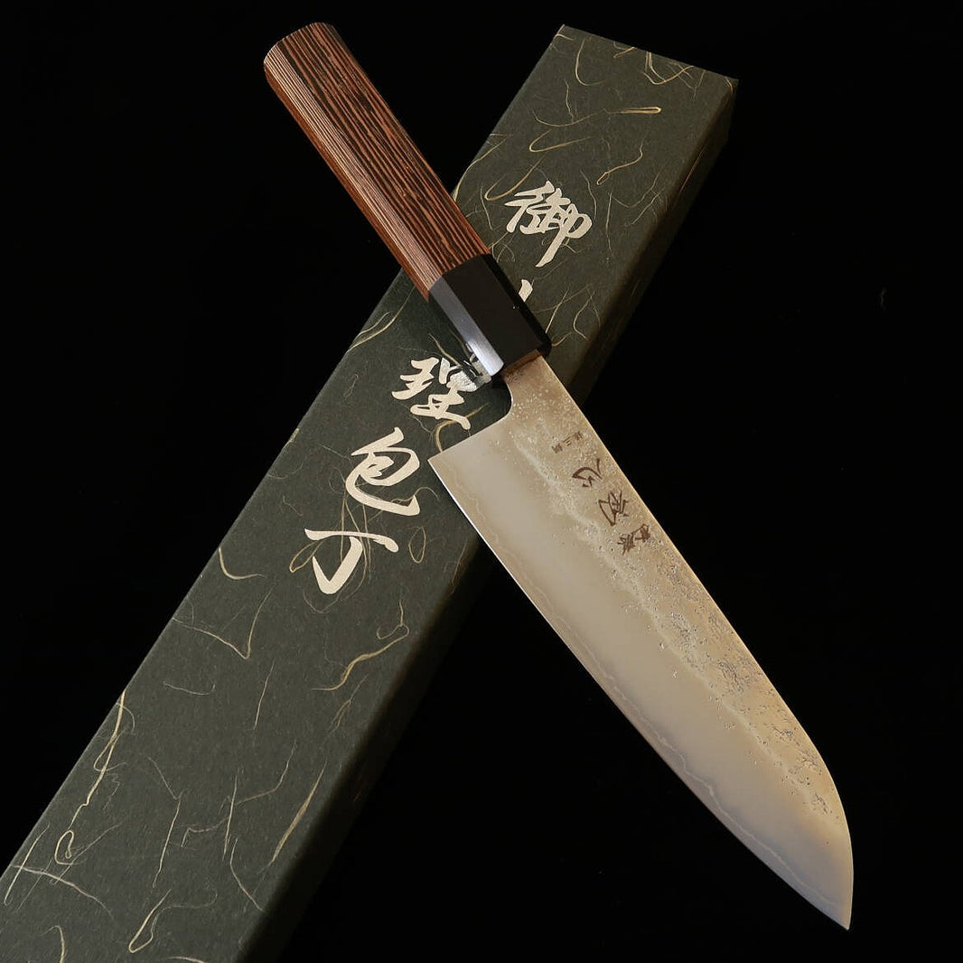 Santoku HATSUKOKORO Ginrei, Ginsan, acabado nashiji, mango octagonal de madera de wengué (170mm)