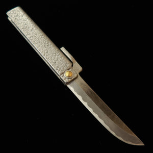 Couteau Higo forgé par Tomita, grande lame type sabre, acier doux forgé, finition lime, avec boîte en paulownia et pochette de rangement (90 mm)