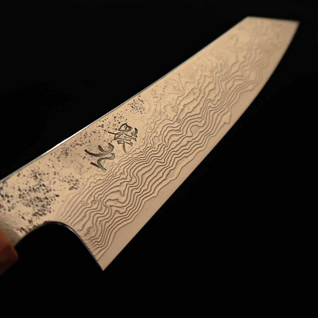 猿九 ENKYU 小包丁 焔雲シリーズ SG2 ダマスカス 花梨瘤八角柄　（135ｍｍ）