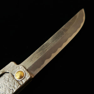 Couteau Higo forgé par Tomita, grande lame type sabre, acier doux forgé, finition lime, avec boîte en paulownia et pochette de rangement (90 mm)