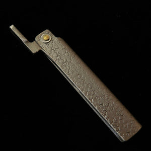 Couteau Higo forgé par Tomita, grande lame type sabre, acier doux forgé, finition lime, avec boîte en paulownia et pochette de rangement (90 mm)