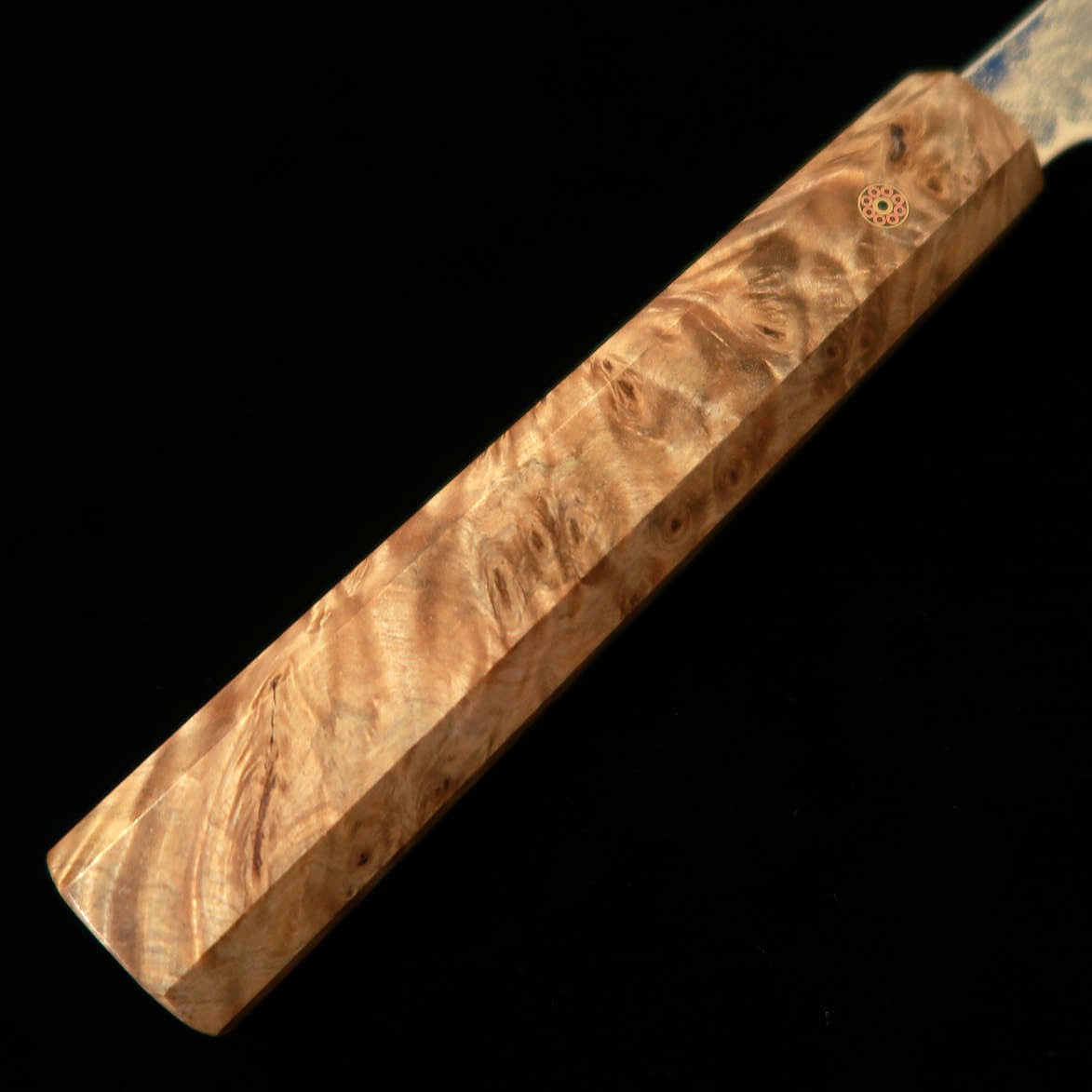 猿九 ENKYU 切付三徳 焔雲シリーズ SG2 ダマスカス 花梨瘤八角柄（165/180ｍｍ）