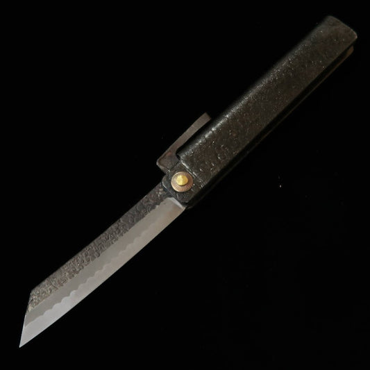 冨田作 肥後小刀 極軟鉄鍛造 特大ナイフ型 黒打ち 鎚目 桐箱・収納袋付き (90mm)