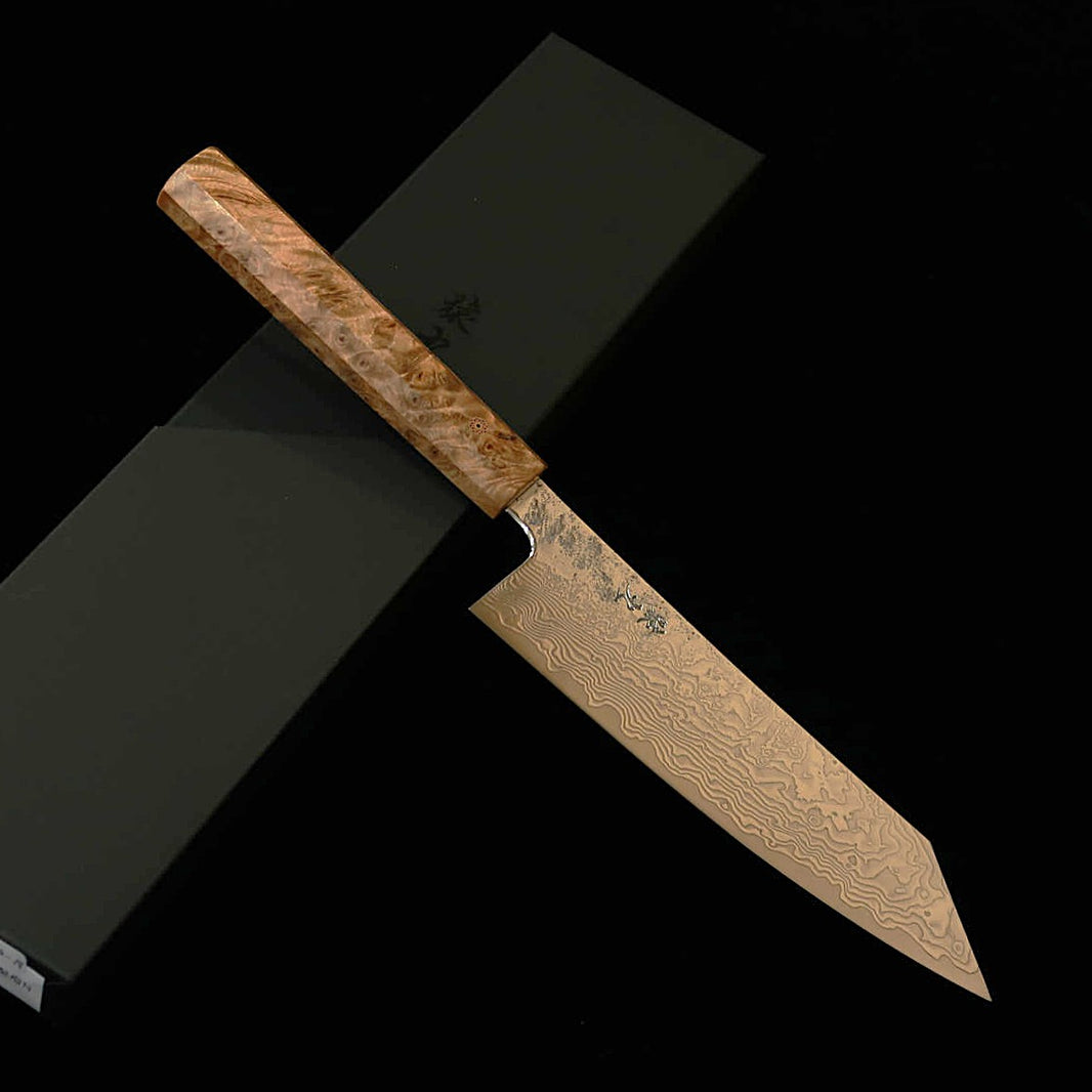 ENKYU Saruku, santoku serie Homura Kumo, SG2 damasco, mango octogonal de raíz de burl de bois de rose (165/180 mm)