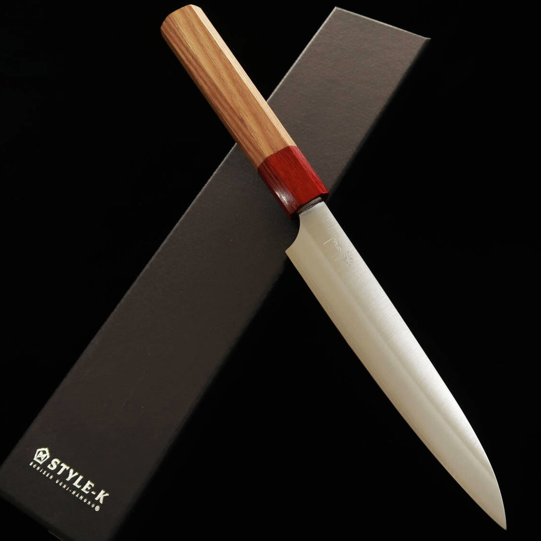 STYLE-K Kurosaki Makoto’s Ryusei, Super Blue Steel Hammered Petty with American Cherry Handle (150mm)