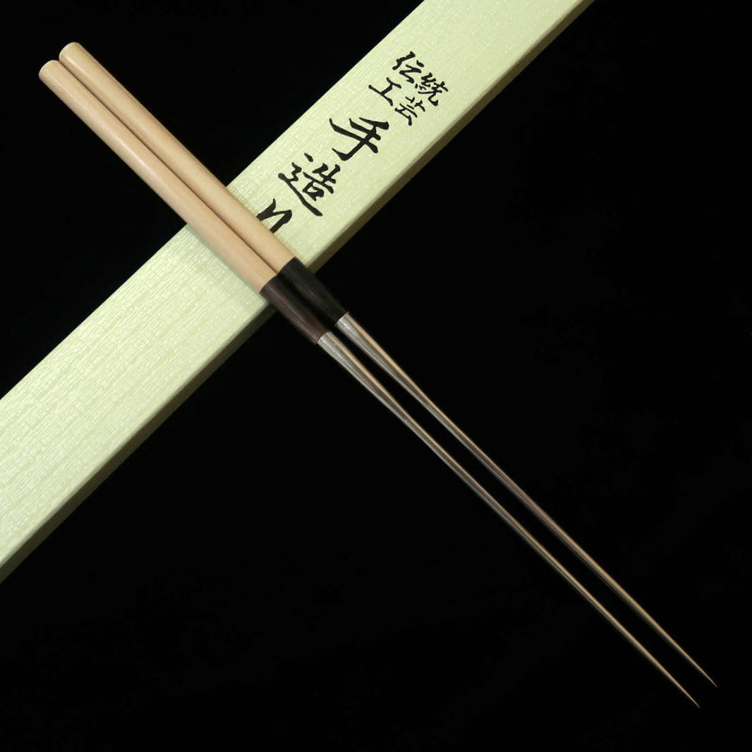 Palillos de emplatado MORIBASHI acero inoxidable mango de madera blanca con virola de cuerno de búfalo (290/320 mm)
