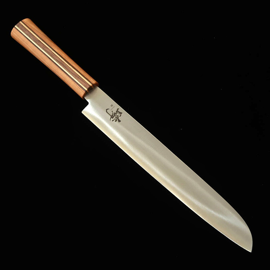 TANAKA Shigeki Majiro Forged Bread Knife, Ginsan (Silver #3), Maple/Cherry Blossom Walnut Handle (240mm)