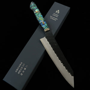 Nigara Cutelaria NIGARA Gyuto Kiritsuke SG2 Acabamento Martelado Preto Cabo de Madrepérola (210mm)