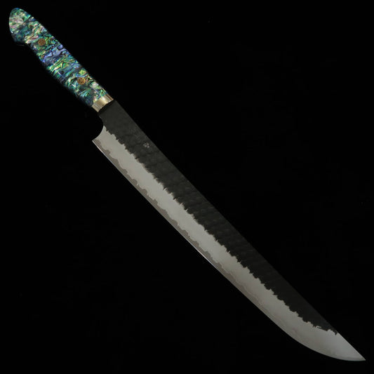 NIGARA Round-Tip Sujihiki SG2 Black Hammered finish with Mother-of-Pearl Handle (270/300mm)