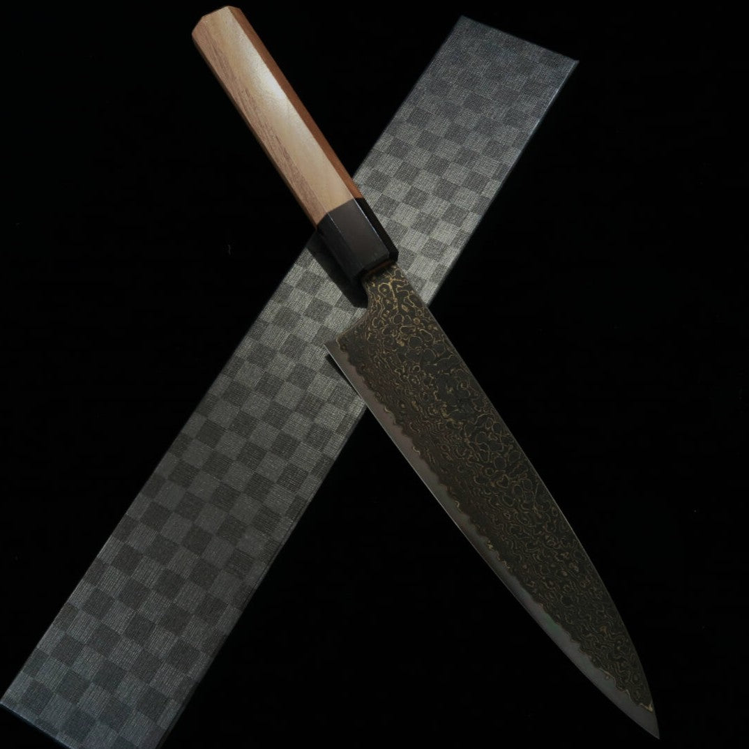 KAGEKIYO ZA-18 Damascus noir Gyuto Manche octogonal en noyer (210 mm / 240 mm)