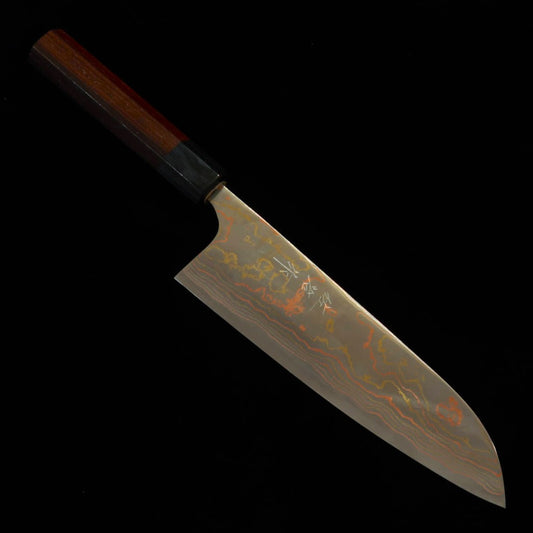 Saji Takeshi Aogami #2 Damasco Colorido Santoku Cabo Octogonal de Jacarandá Roxo (180mm)