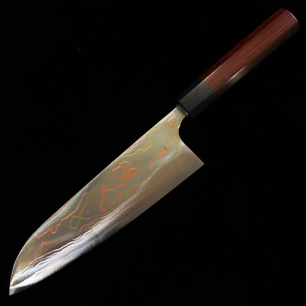 Takeshi Saji Aogami No. 2 Colored Damascus Santoku Rosewood Handle (180mm)