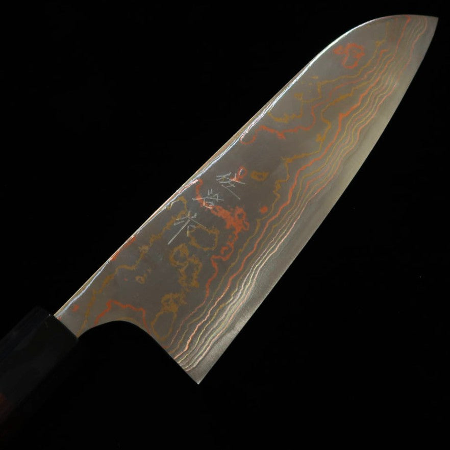 Takeshi Saji Aogami No. 2 Colored Damascus Santoku Rosewood Handle (180mm)