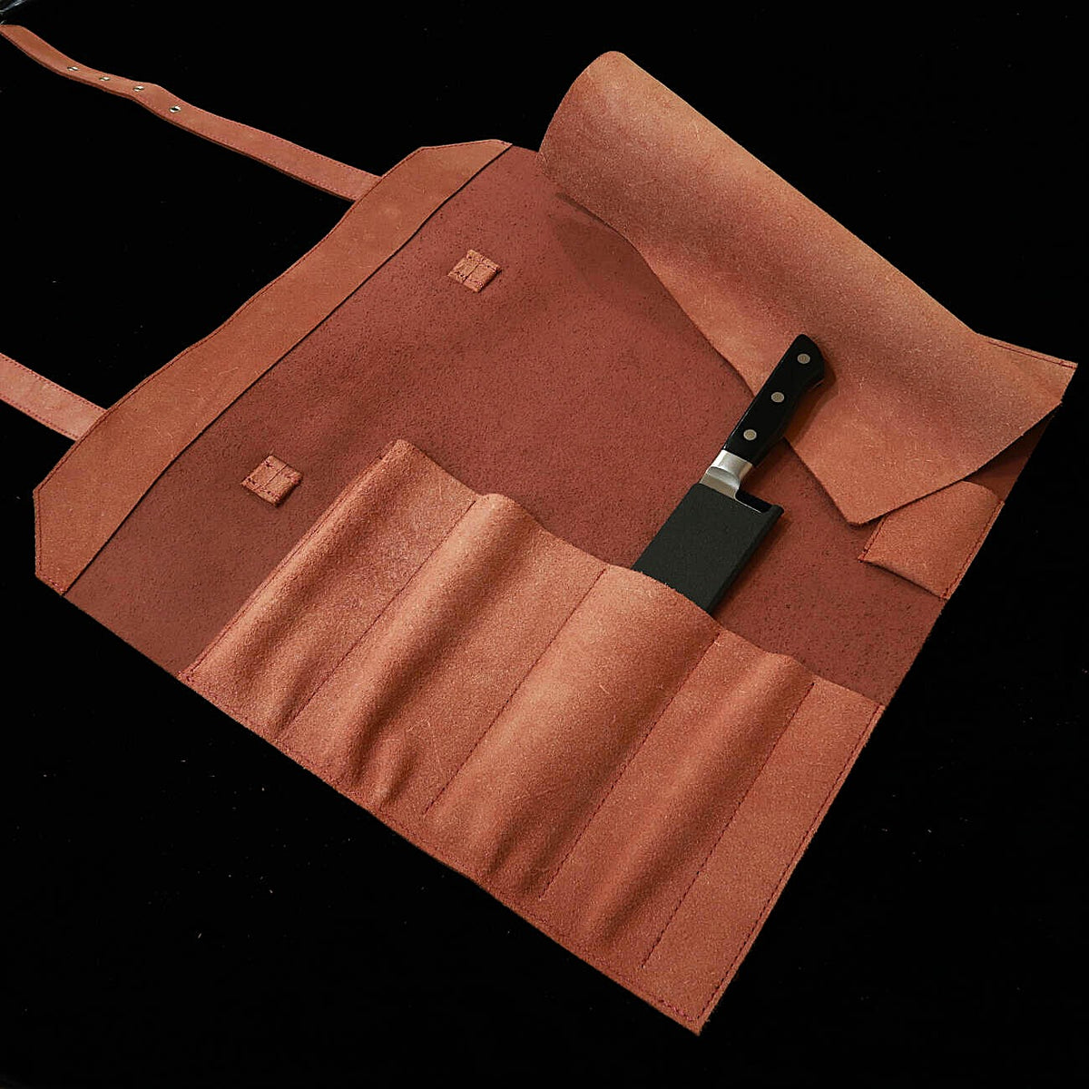 YOKU leatherworks Leather Knife Roll – Red Split Leather – Bag-Style