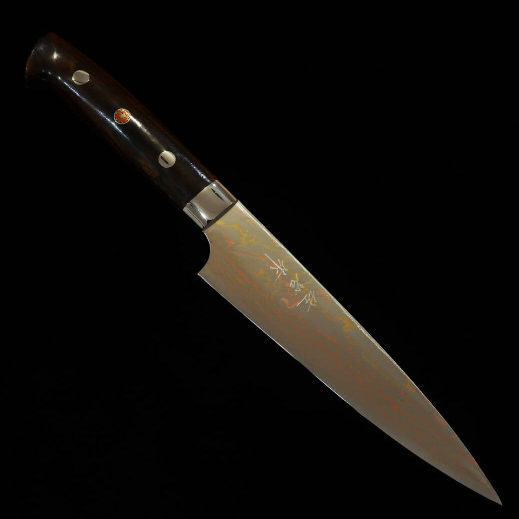 佐治武士SAJI TAKESHI 青紙二号 レインボー ダマスカス ペティ アイアンウッドハンドル （135/150mm）