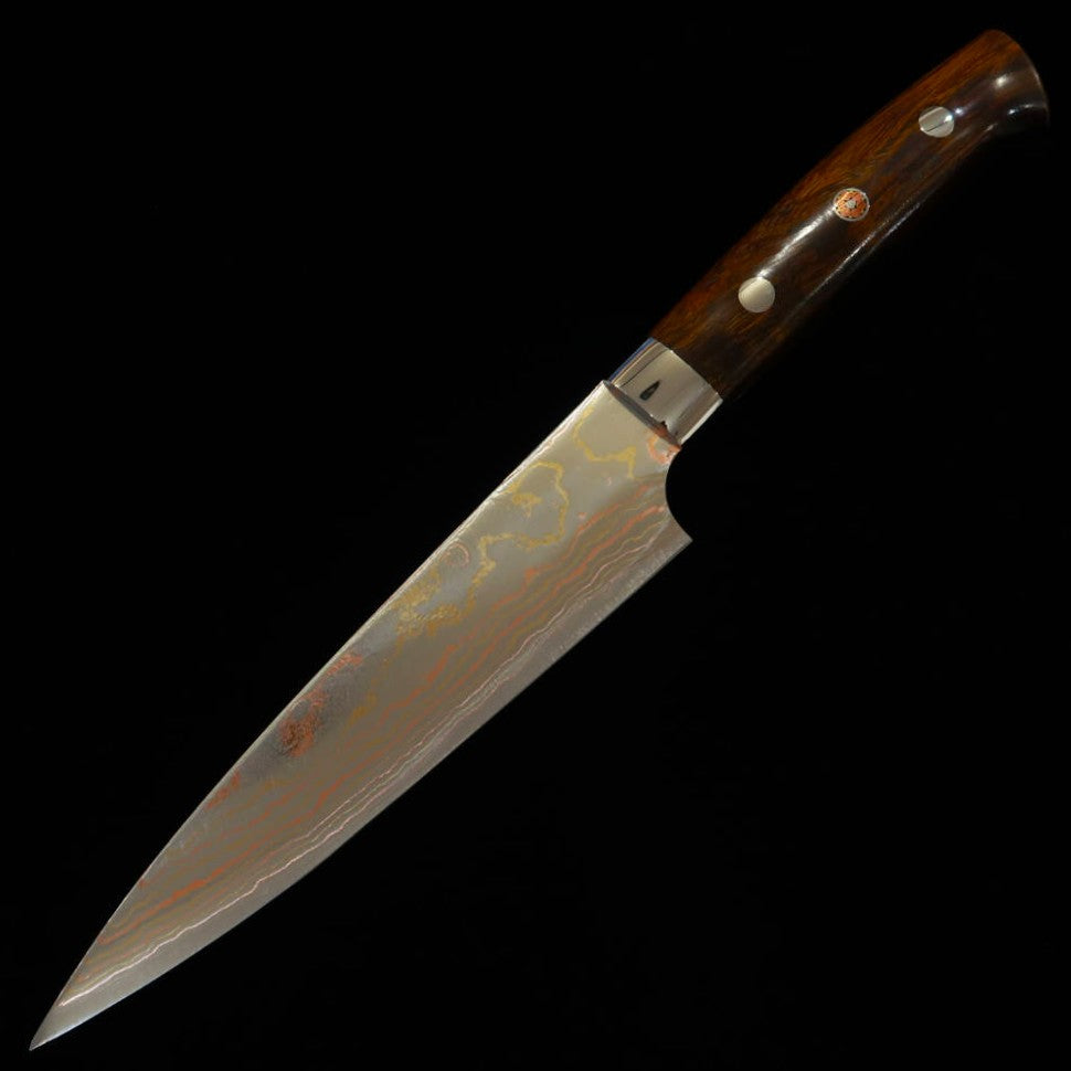 Takeshi Saji Aogami No. 2 Rainbow Damascus Petty Ironwood Handle (135/150mm) 