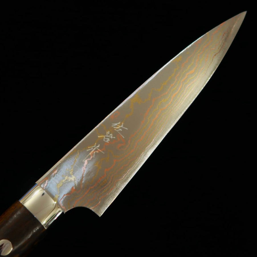 Takeshi Saji Aogami No. 2 Rainbow Damascus Petty Ironwood Handle (135/150mm) 