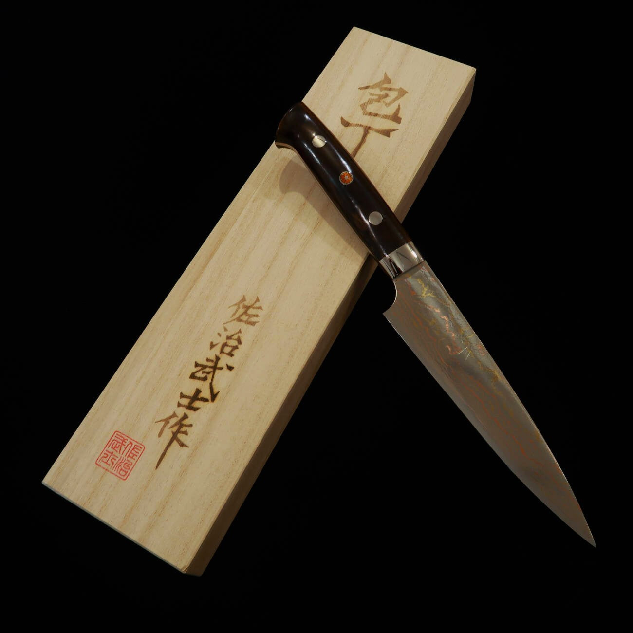 Takeshi Saji Aogami No. 2 Rainbow Damascus Petty Ironwood Handle (135/150mm) 