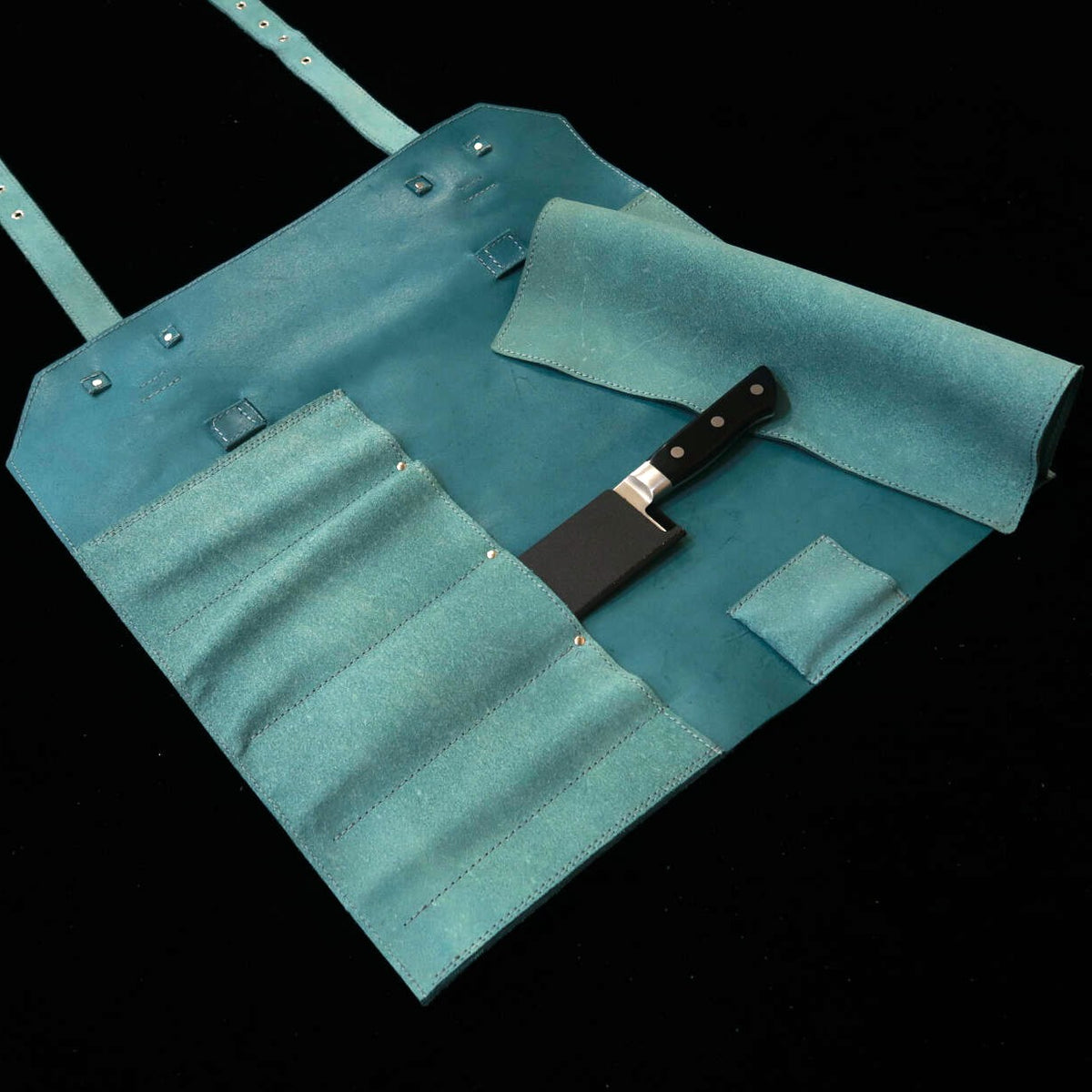 YOKU leatherworks rollo de cuero para cuchillos cuero partido verde tipo bolso
