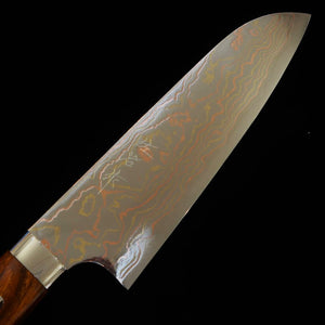 Takeshi Saji Aogami No. 2 Colored Damascus Santoku Ironwood Handle (180mm)