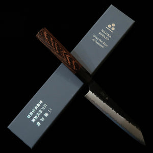 NIGARA Futakara Hamono – Kiritsuke Petty SG2 martelada, acabamento negro forjado, cabo octogonal em wengué (150 mm)